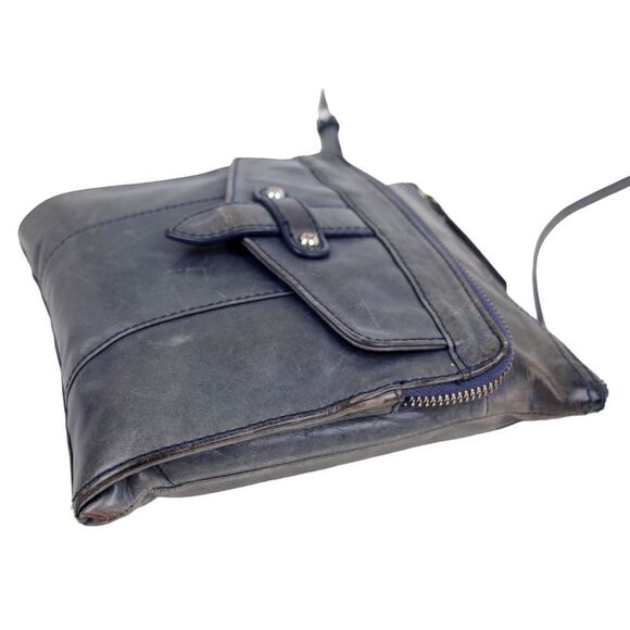 PERLINA DARK GRAY GENUINE LEATHER X-BODY ORGANIZER SHOULDER BAG HANDBAG PURSE - Picture 7 of 13